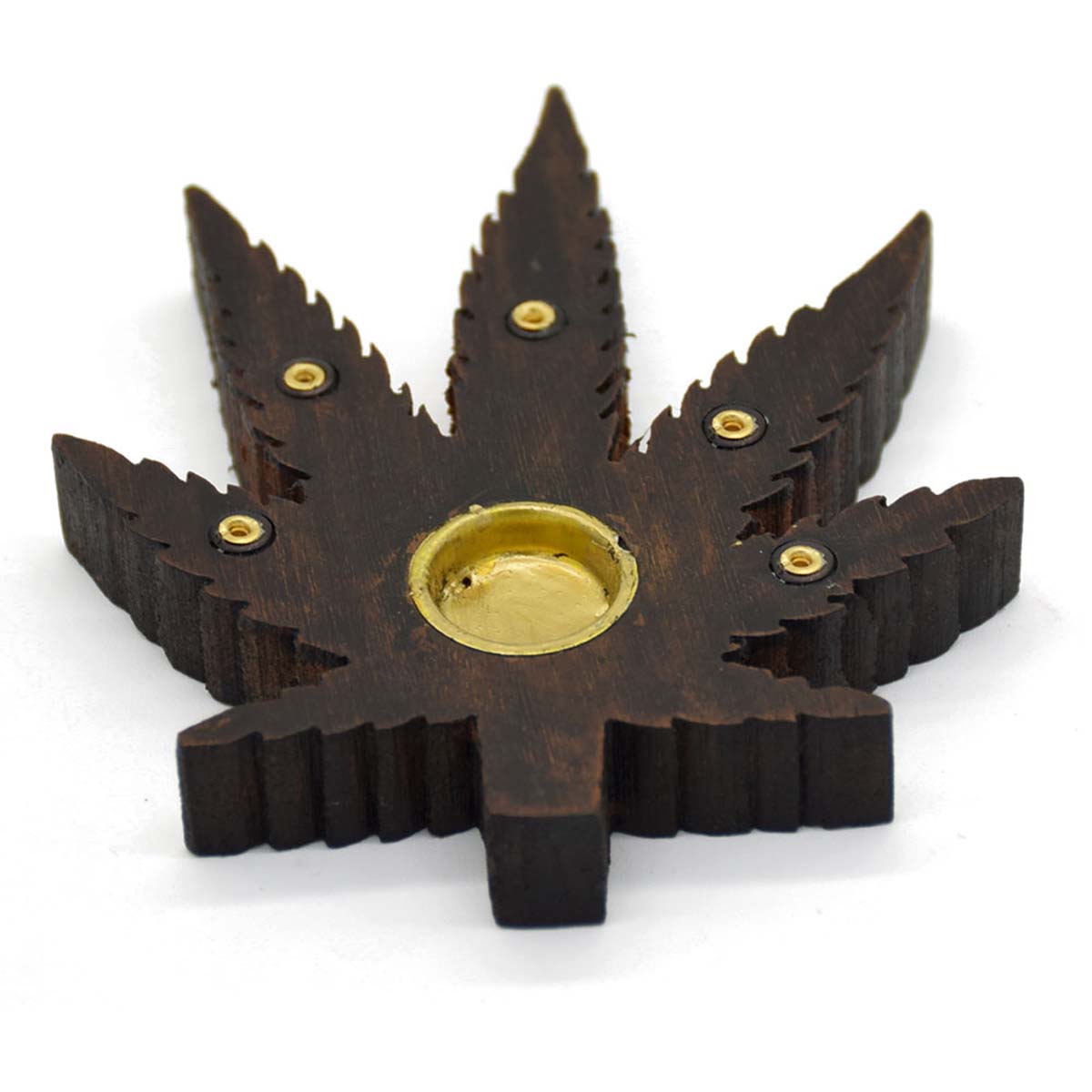 Incense Stick Holder Wholesale – Handmade in Wood & Brass – Maple Leaf Shaped – Brown & Golden Color – Aromatherapy Accessories 